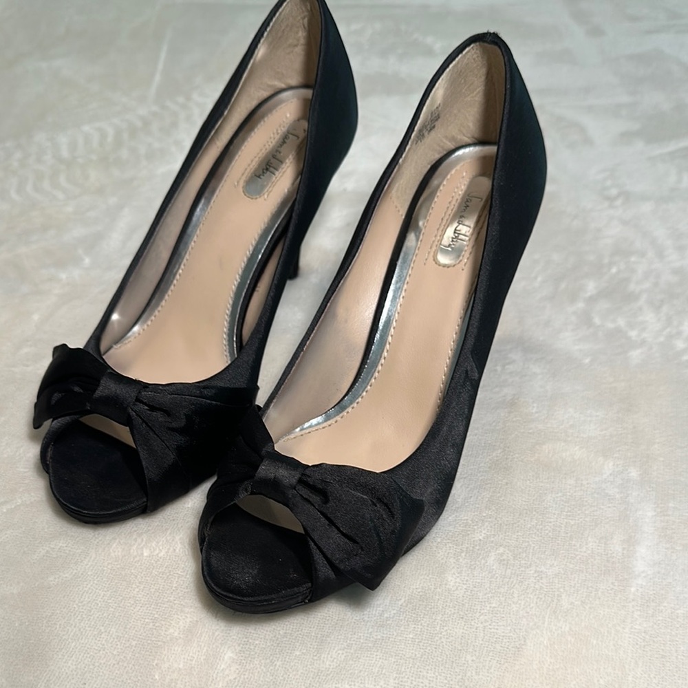 Sam & Libby Black Peep-Toe Heels with Bow Detail